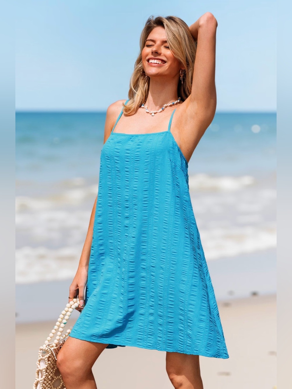 NWT CupShe Blue Summer Spaghetti-Strap Beach Dress- size M